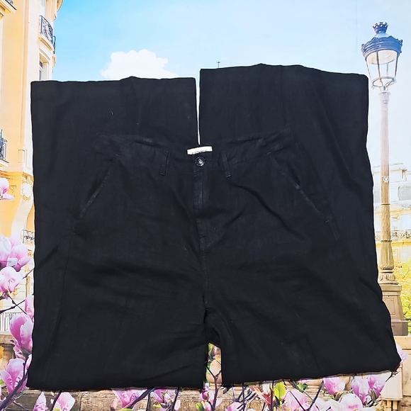 L´agence Black Wide Leg High Waist Linen Pants Size 30